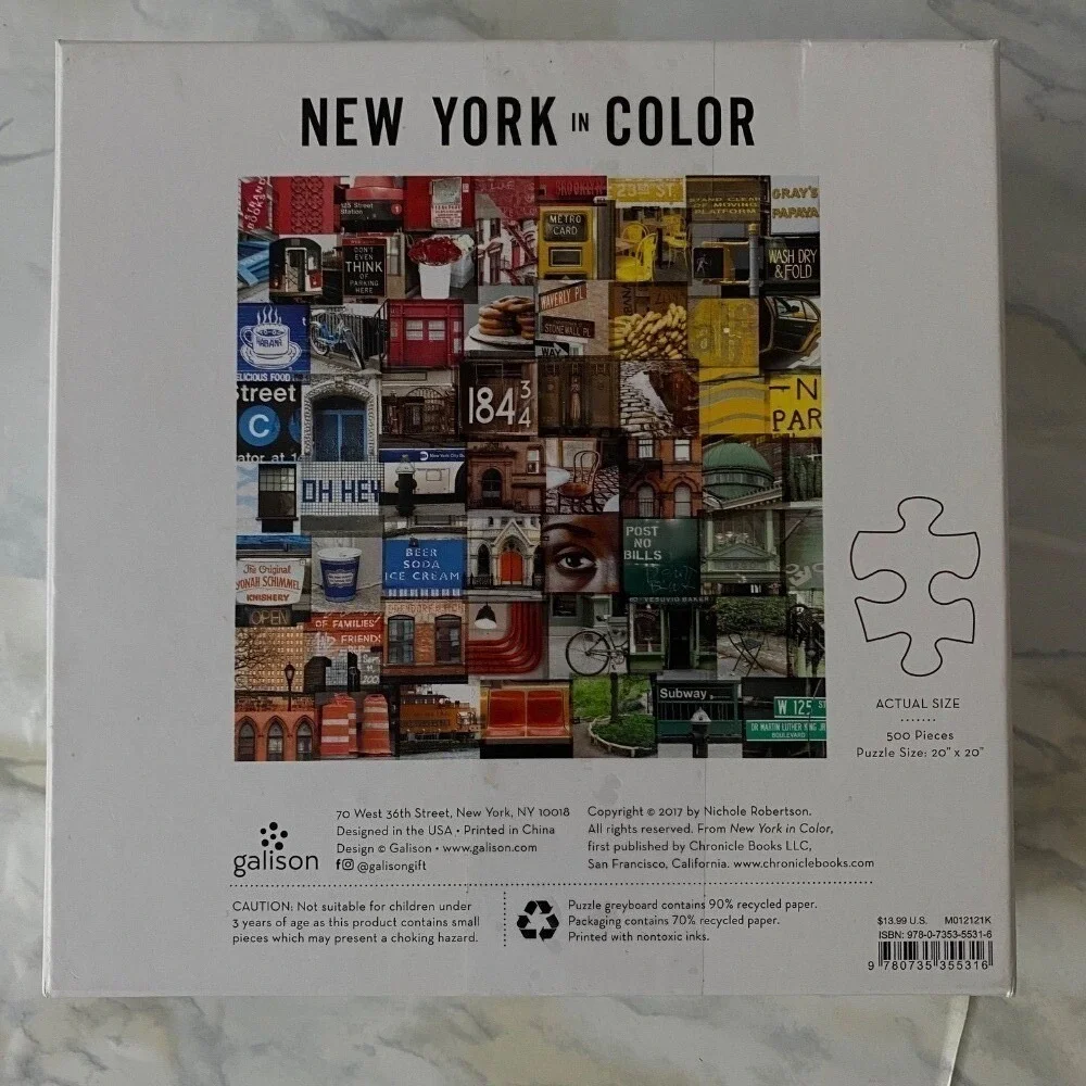 Galison New York in Color‎ 500 Piece Jigsaw Puzzle Adult Kids Family Fun New